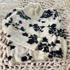 Vince Camuto Floral Cowl Neck Sweater Cream